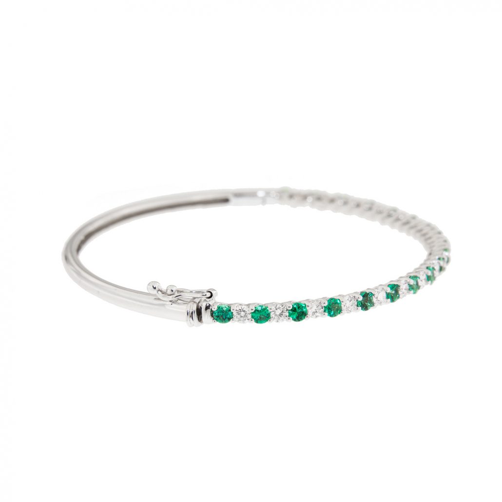 Emerald & Diamond Bangle Bracelet - Emeralds International LLC.