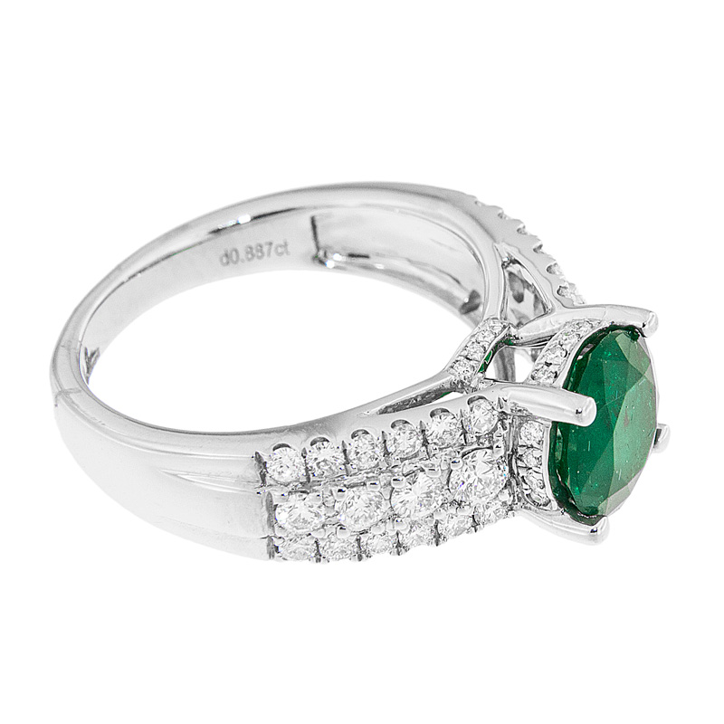 Round Cut Colombian Emerald Ring 
