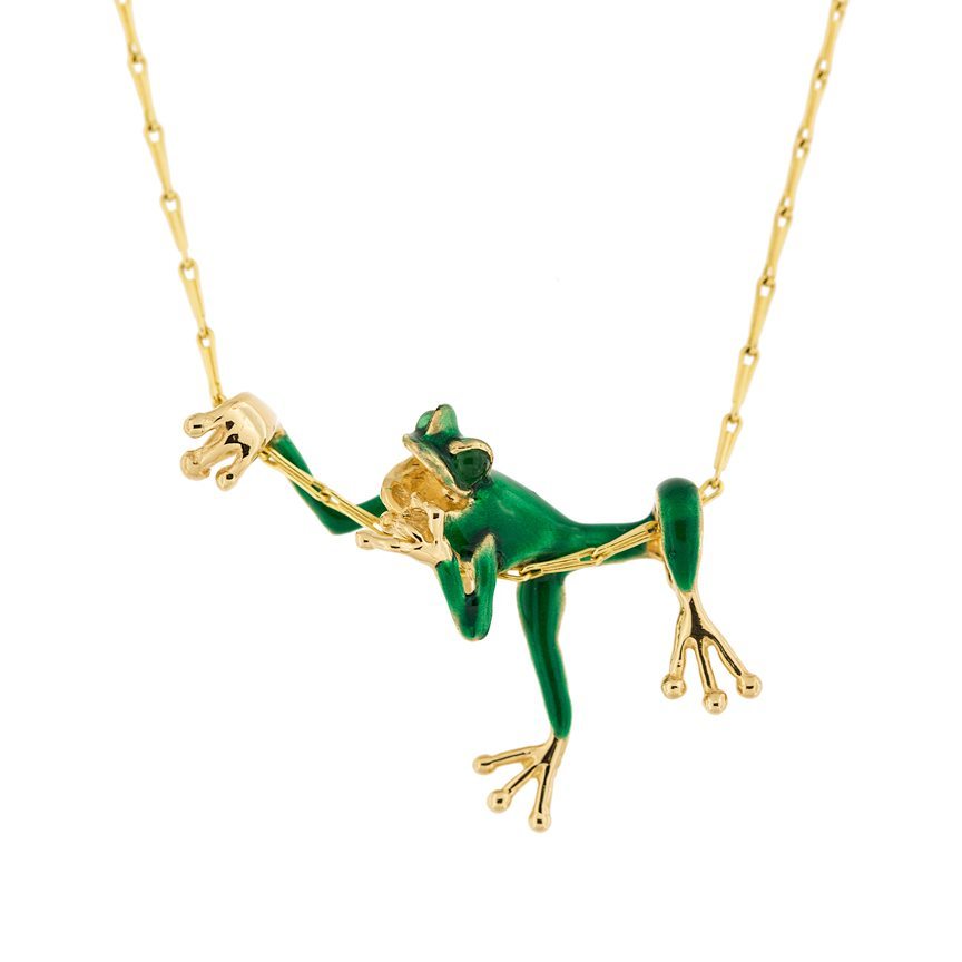 Solid Gold Frog Charm Necklace