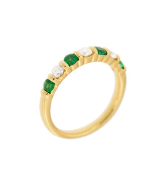 Alternating Emerald and Diamond Wedding Band