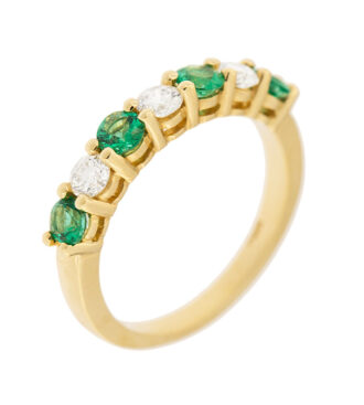 Alternating Shared Prong Emerald and Diamond Band Ring