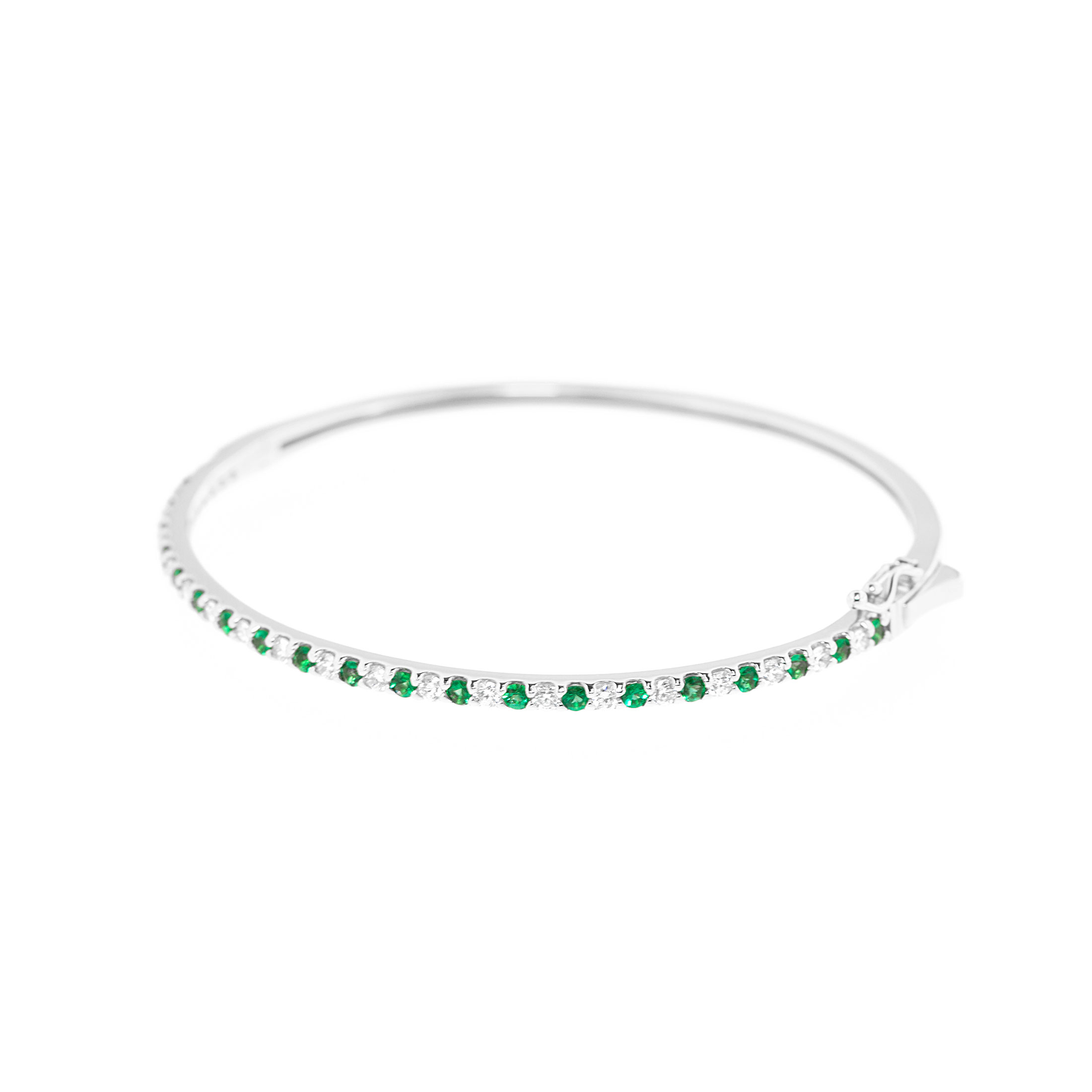 18kt White Gold Diamond and Emerald Bracelet - Color Stone Bracelet -  Bracelets - Fashion Jewelry
