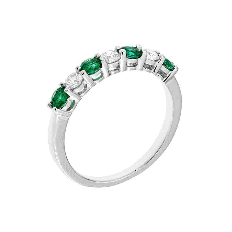 White Gold Emerald & Diamond Wedding Band Ring - Emeralds International ...