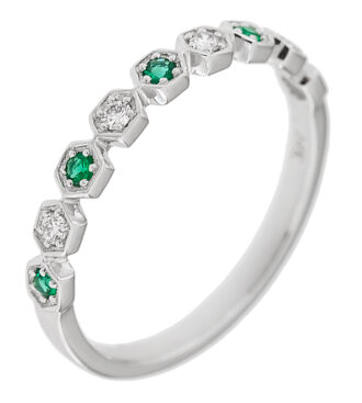 Alternating Emerald & Diamond Band Ring