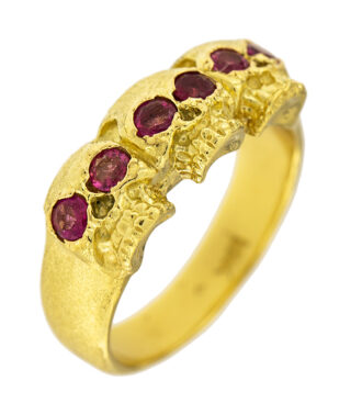 Red Beryl Skull Ring in Yellow Gold
