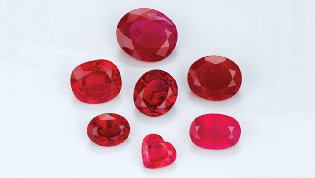 Various shapes and sizes of rubies.