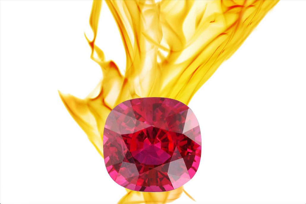 ruby with flames behind it