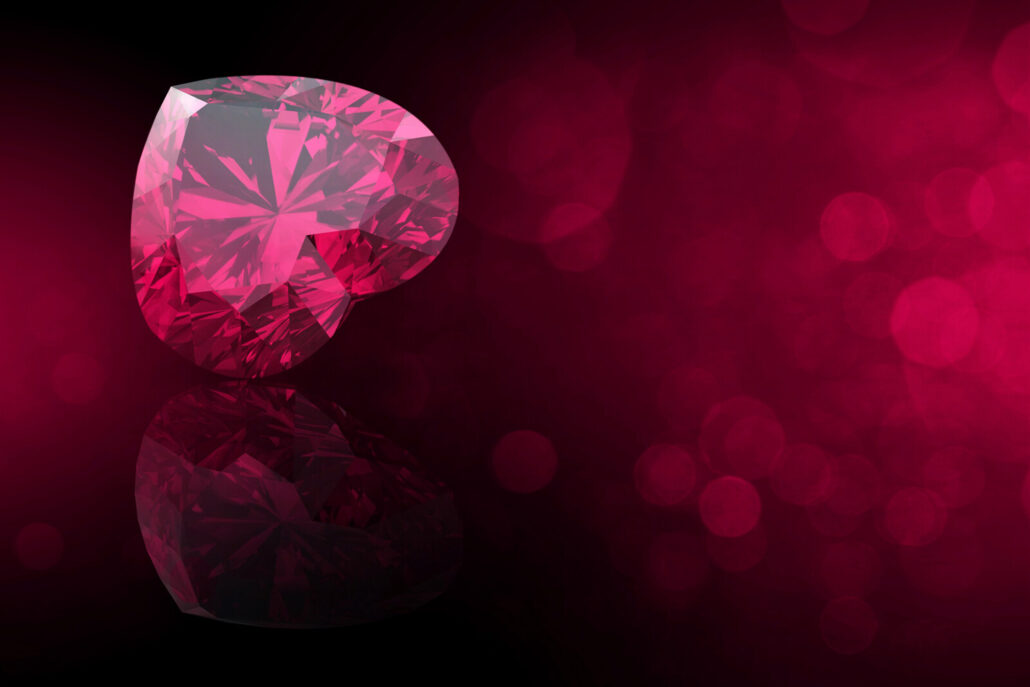 Heart shaped ruby with reflection