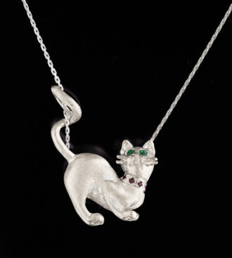 Cat Lover Pendant with Ruby Collar on a chain.