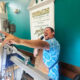 Carl Jamming on his jewelers bench.