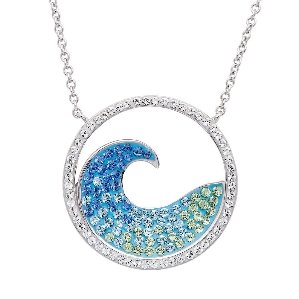 Ocean Wave Necklace with White Crystal Outline Emeralds