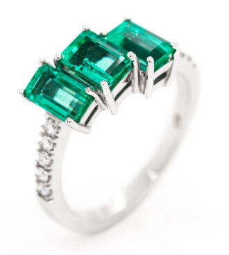 Three Emerald Cut Emerald Ring