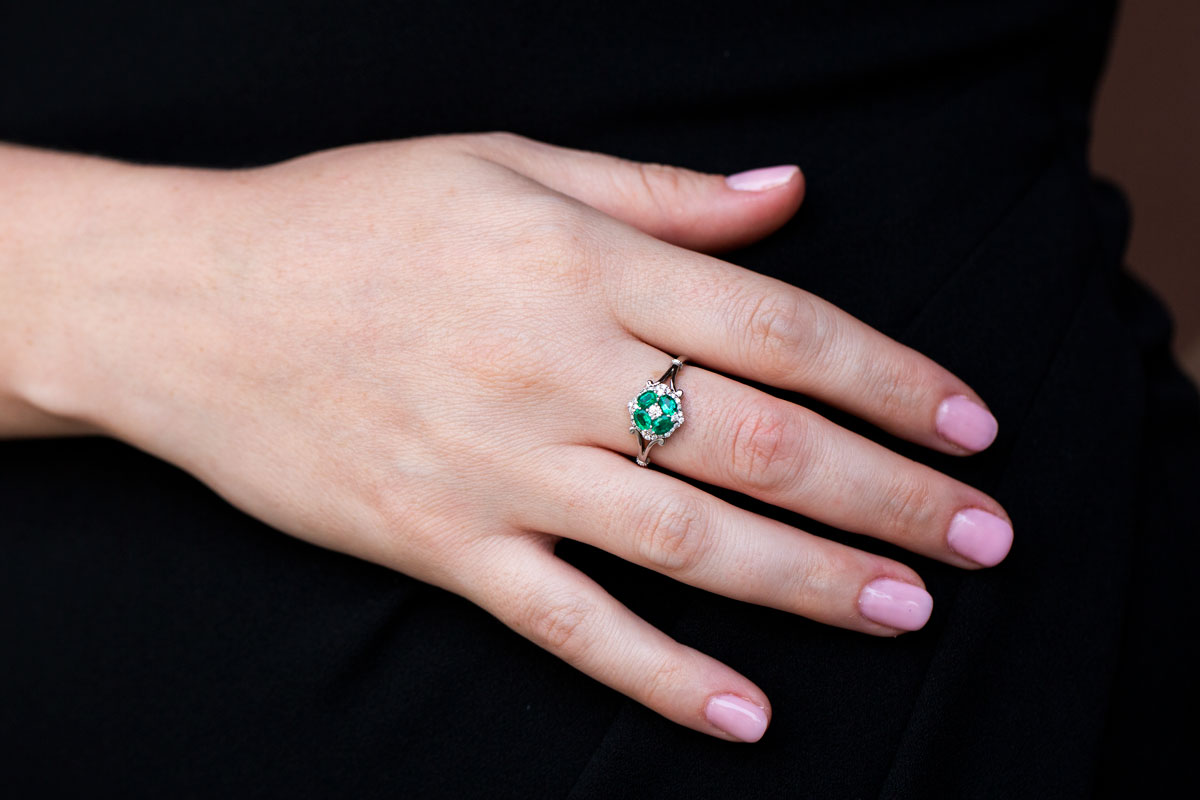 Oval Emerald & Diamond Flower Ring - Emeralds International LLC.
