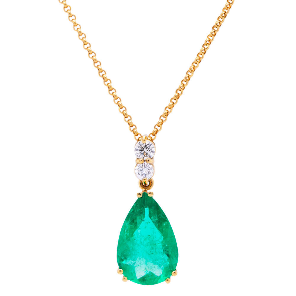 Teardrop Emerald & Diamond Pendant - Emeralds International LLC.
