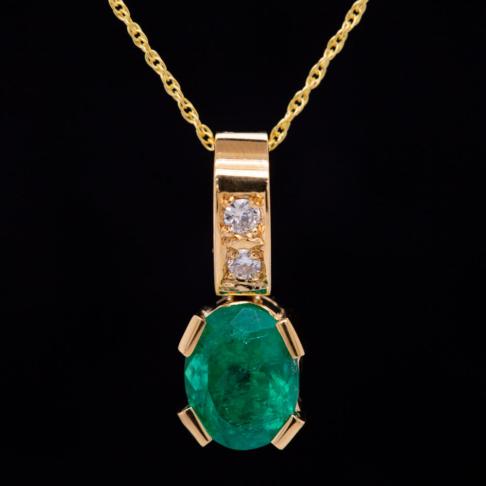 Oval Emerald & Diamond Pendant - Emeralds International LLC.