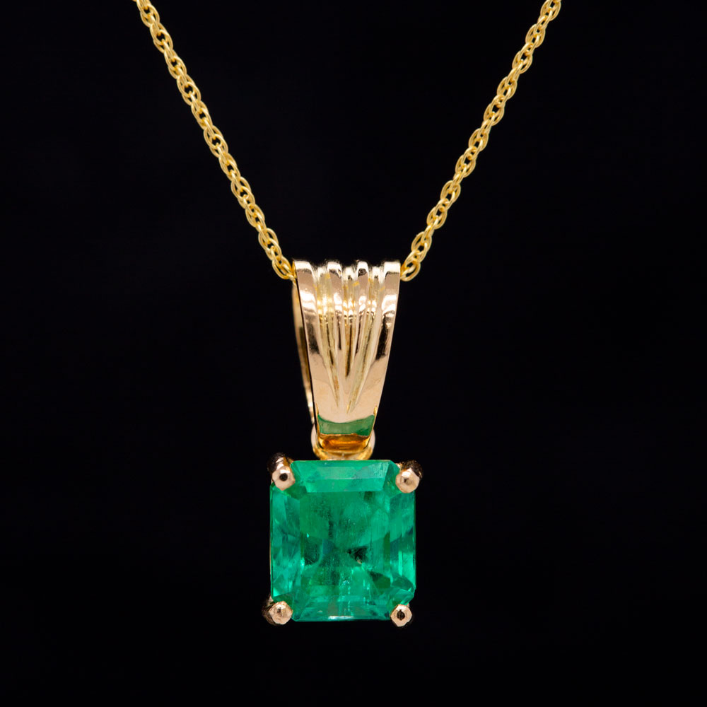 Four Prong Emerald Cut Emerald Pendant - Emeralds International LLC.