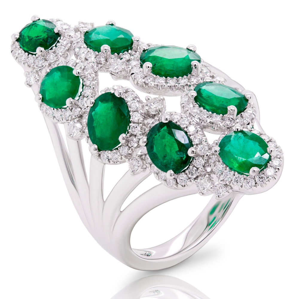 Exclusive Emerald Cocktail Diamond Ring - Gleam Jewels