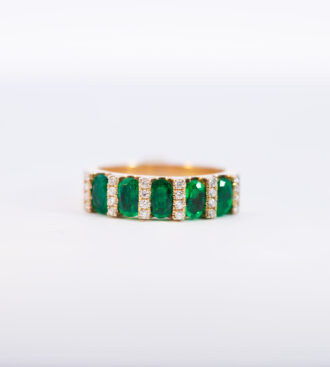 5 stone Muzo emerald and diamond band ring