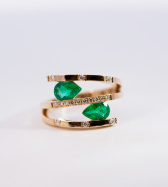 Emerald & Diamond Bypass ring