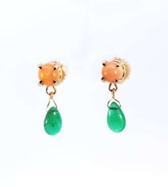 Conch pearl and emerald drop earrings