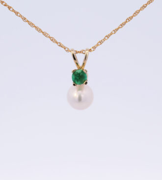 White or Black Akoya Pearl & Emerald Pendant