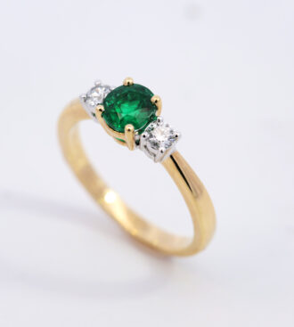 3 stone Muzo emerald & diamond engagement ring
