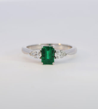 3 stone emerald & diamond engagement ring