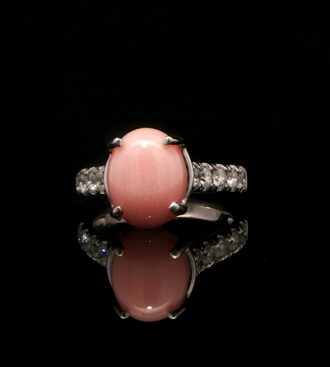 Conch pearl & diamond engagement ring