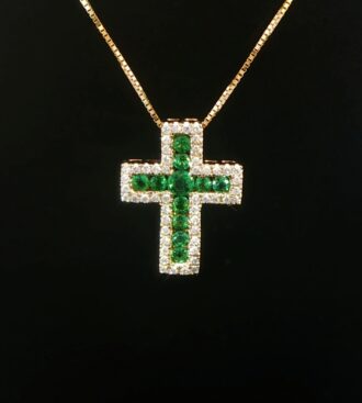 Emerald & diamond halo cross