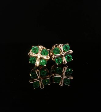 Colombian emerald stud earrings in yellow gold