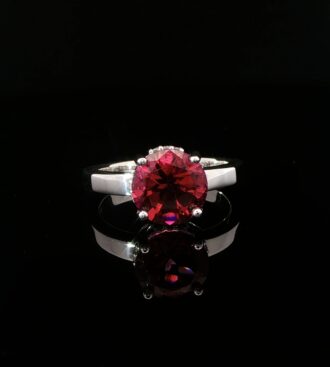 Blazing Red Topaz & Diamond Silver Ring