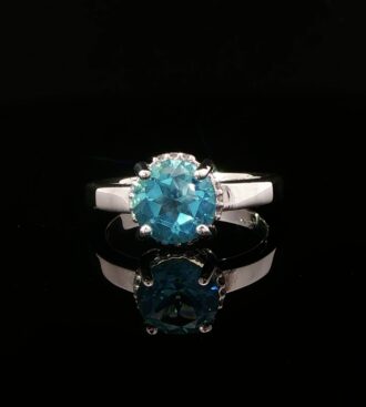 Caribbean Blue Topaz & Diamond Silver Ring