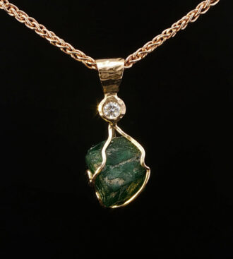 Rough Emerald & Diamond Pendant