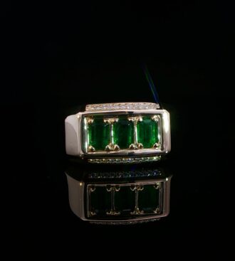Mans 3 Stone Emerald & Diamond Ring