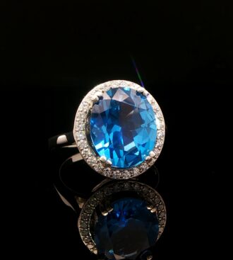 Oval Kashmir Blue Topaz & Diamond Ring