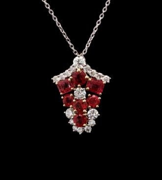 Red beryl & diamond pendant