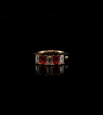 Red Beryl & Diamond Bridal Ring