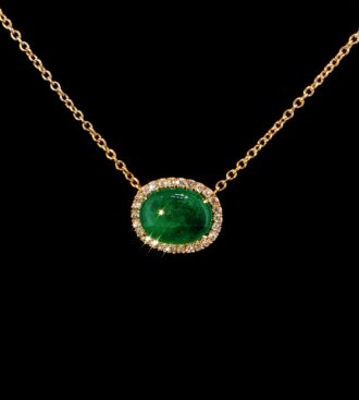 Emerald cabochon & diamond necklace