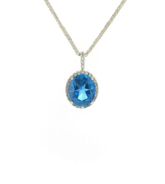 Kashmir Blue Topaz & White Sapphire Halo Pendant