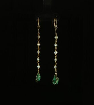 Rough Emerald & Keshi Pearl Earrings