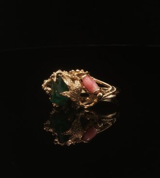 Freeform Rough Emerald & Conch Pearl Ring