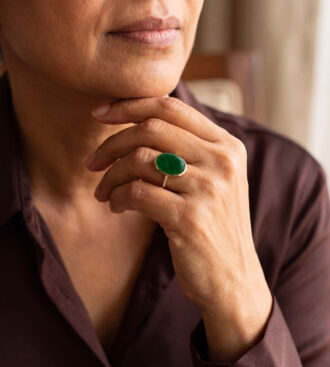 Cabochon emerald & diamond ring