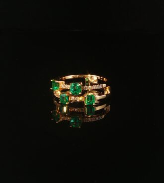 Emerald & diamond double band ring