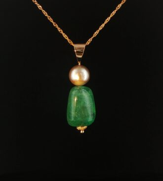 Tumbled emerald & south sea pearl pendant