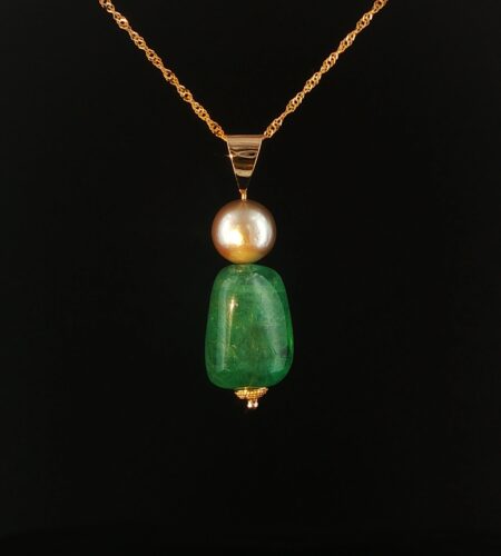 Tumbled emerald & south sea pearl pendant
